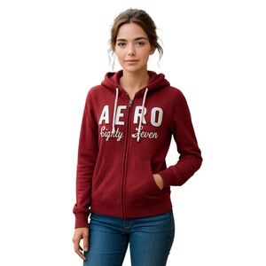 Aeropostale Hoodie Sweatshirt Womens M Red Full Zip Y2K Aero '87 Graphic Logo